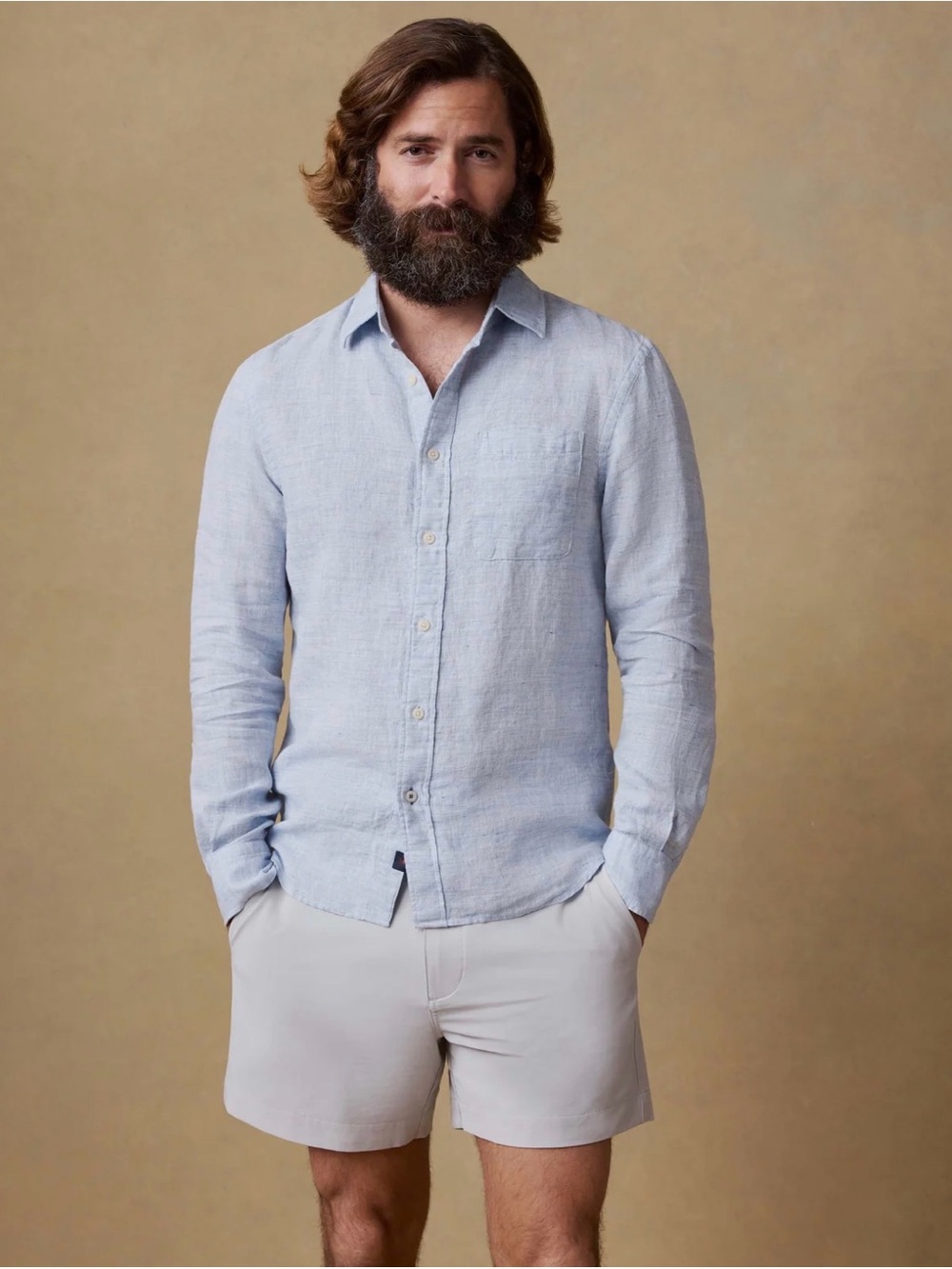 Faherty Laguna Linen Shirt, Light Blue Melange, Size XXL Tall
